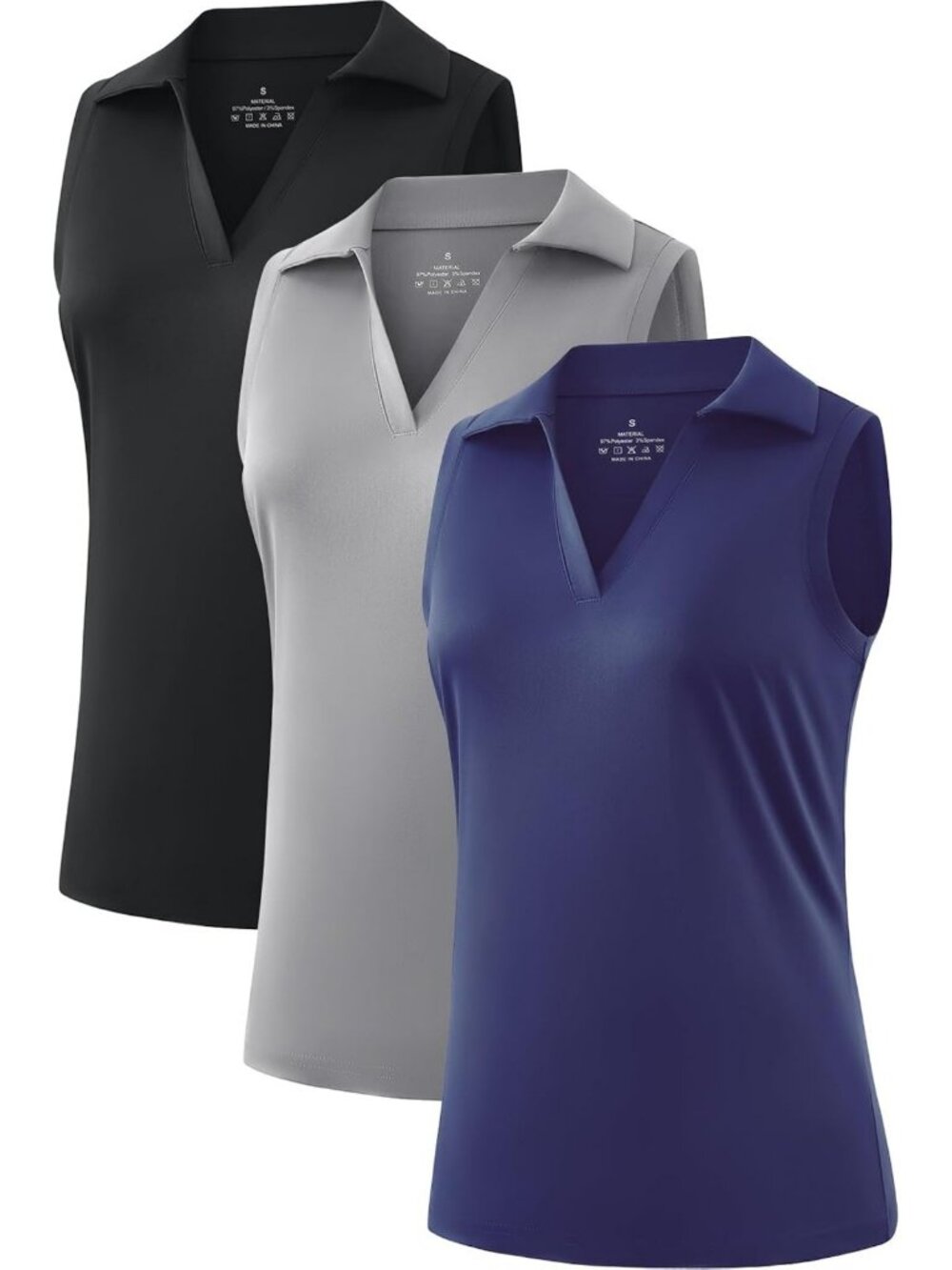 Sleeveless Collared V-Neck Golf & Tennis Tank Tops - 3 Pack for Women